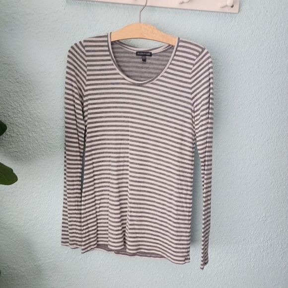 Eileen Fisher micromodal and cashmere blend long sleeve stripe layer blouse - Picture 2 of 11